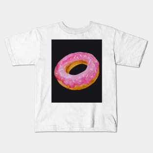 Watercolor donut - pink on black background Kids T-Shirt